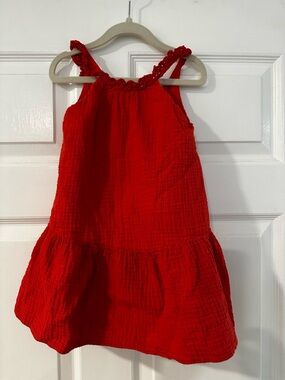 Zara Bright Red Sleeveless Cotton Ruffle-Strap Dress